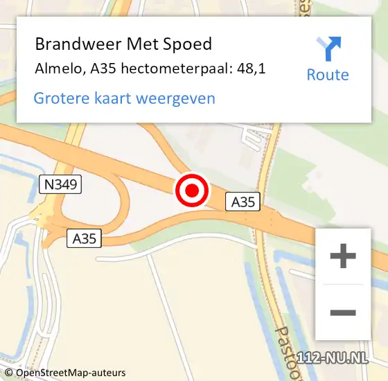 Locatie op kaart van de 112 melding: Brandweer Met Spoed Naar Almelo, A35 hectometerpaal: 48,1 op 24 juni 2023 18:27