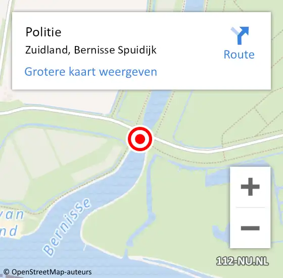 Locatie op kaart van de 112 melding: Politie Zuidland, Bernisse Spuidijk op 24 juni 2023 18:27