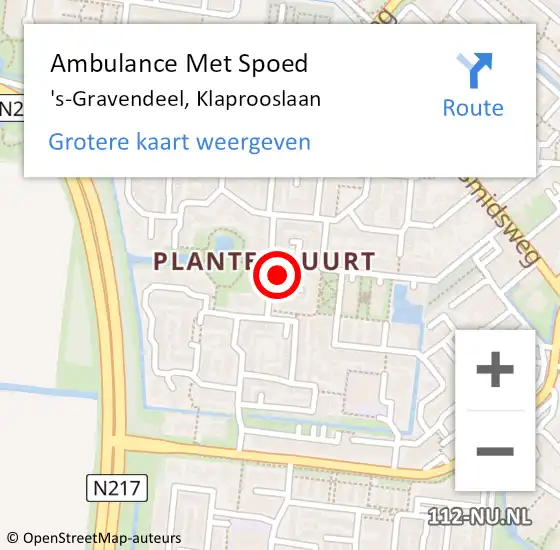 Locatie op kaart van de 112 melding: Ambulance Met Spoed Naar 's-Gravendeel, Klaprooslaan op 24 juni 2023 18:42