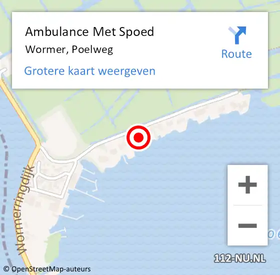 Locatie op kaart van de 112 melding: Ambulance Met Spoed Naar Wormer, Poelweg op 24 juni 2023 19:04