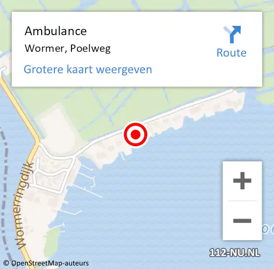 Locatie op kaart van de 112 melding: Ambulance Wormer, Poelweg op 24 juni 2023 19:04