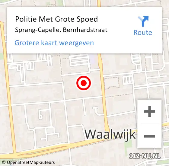 Locatie op kaart van de 112 melding: Politie Met Grote Spoed Naar Sprang-Capelle, Bernhardstraat op 24 juni 2023 19:10
