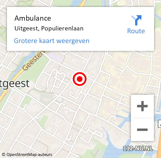 Locatie op kaart van de 112 melding: Ambulance Uitgeest, Populierenlaan op 24 juni 2023 19:39