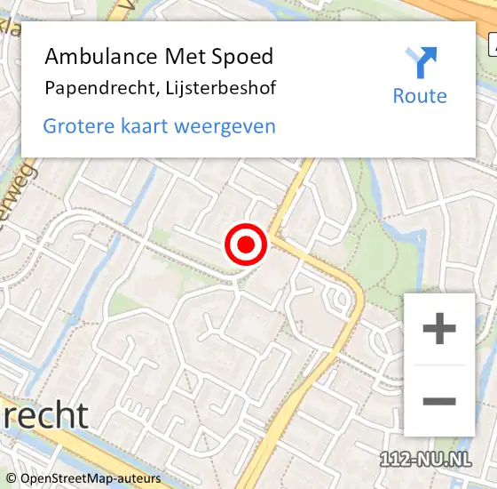 Locatie op kaart van de 112 melding: Ambulance Met Spoed Naar Papendrecht, Lijsterbeshof op 24 juni 2023 19:59