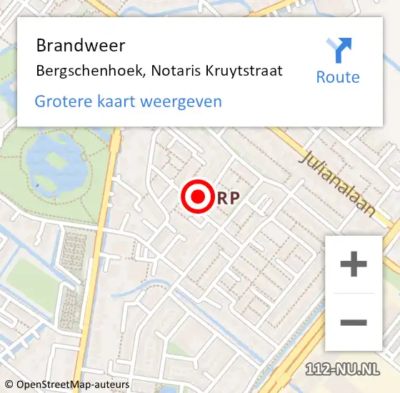 Locatie op kaart van de 112 melding: Brandweer Bergschenhoek, Notaris Kruytstraat op 24 juni 2023 20:20