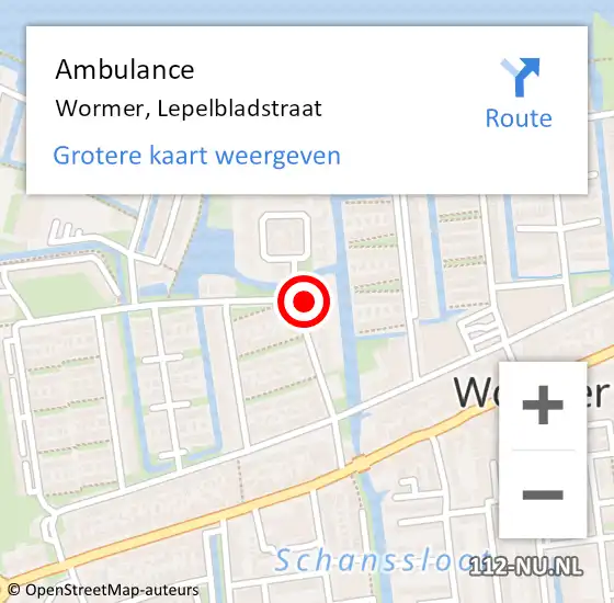 Locatie op kaart van de 112 melding: Ambulance Wormer, Lepelbladstraat op 24 juni 2023 20:30