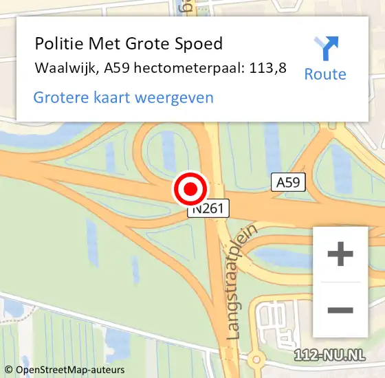 Locatie op kaart van de 112 melding: Politie Met Grote Spoed Naar Waalwijk, A59 hectometerpaal: 113,8 op 24 juni 2023 21:17