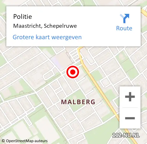 Locatie op kaart van de 112 melding: Politie Maastricht, Schepelruwe op 24 juni 2023 21:31