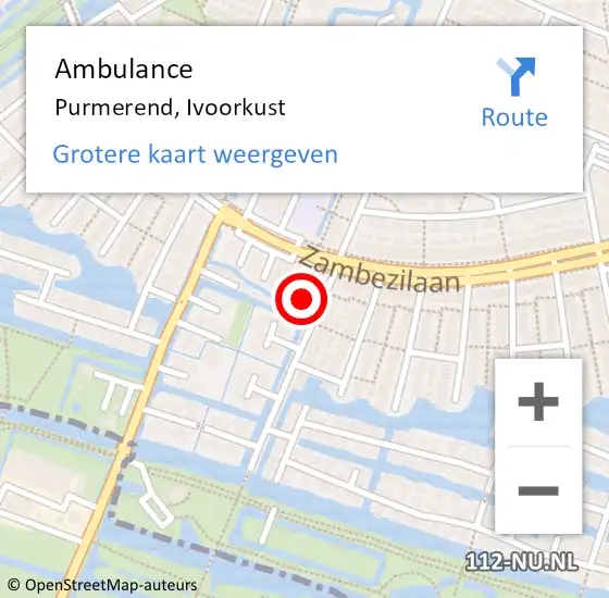 Locatie op kaart van de 112 melding: Ambulance Purmerend, Ivoorkust op 24 juni 2023 21:47