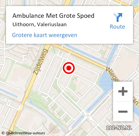 Locatie op kaart van de 112 melding: Ambulance Met Grote Spoed Naar Uithoorn, Valeriuslaan op 24 juni 2023 22:00