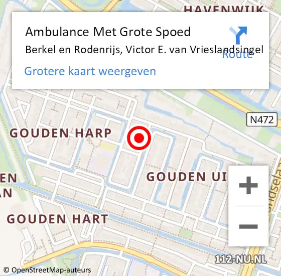 Locatie op kaart van de 112 melding: Ambulance Met Grote Spoed Naar Berkel en Rodenrijs, Victor E. van Vrieslandsingel op 24 juni 2023 22:15