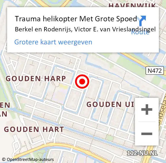 Locatie op kaart van de 112 melding: Trauma helikopter Met Grote Spoed Naar Berkel en Rodenrijs, Victor E. van Vrieslandsingel op 24 juni 2023 22:20