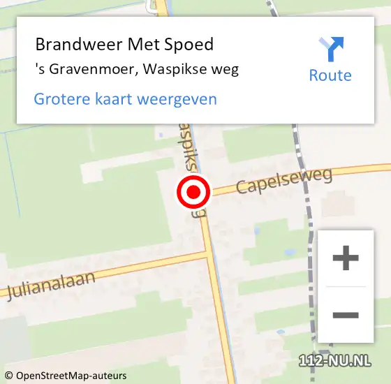 Locatie op kaart van de 112 melding: Brandweer Met Spoed Naar 's Gravenmoer, Waspikse weg op 24 juni 2023 22:46