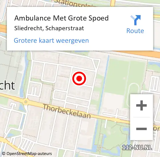 Locatie op kaart van de 112 melding: Ambulance Met Grote Spoed Naar Sliedrecht, Schaperstraat op 24 juni 2023 22:52