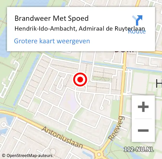 Locatie op kaart van de 112 melding: Brandweer Met Spoed Naar Hendrik-Ido-Ambacht, Admiraal de Ruyterlaan op 24 juni 2023 23:57