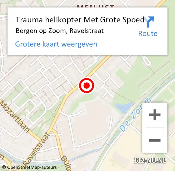 Locatie op kaart van de 112 melding: Trauma helikopter Met Grote Spoed Naar Bergen op Zoom, Ravelstraat op 25 juni 2023 00:07