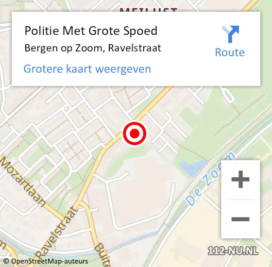 Locatie op kaart van de 112 melding: Politie Met Grote Spoed Naar Bergen op Zoom, Ravelstraat op 25 juni 2023 00:07