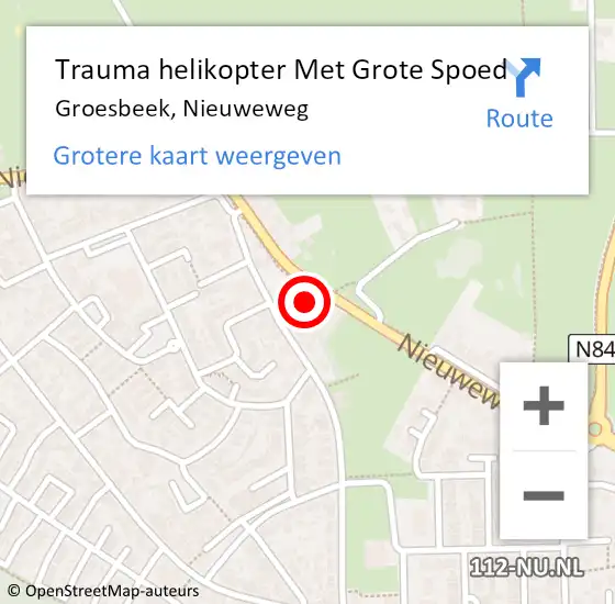 Locatie op kaart van de 112 melding: Trauma helikopter Met Grote Spoed Naar Groesbeek, Nieuweweg op 25 juni 2023 00:27