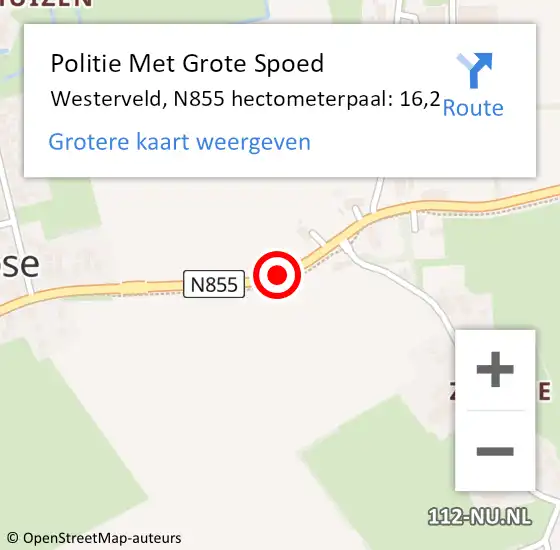 Locatie op kaart van de 112 melding: Politie Met Grote Spoed Naar Westerveld, N855 hectometerpaal: 16,2 op 25 juni 2023 00:55