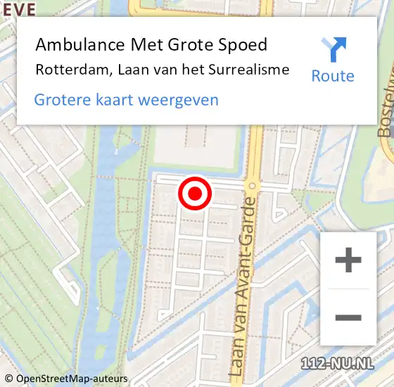 Locatie op kaart van de 112 melding: Ambulance Met Grote Spoed Naar Rotterdam, Laan van het Surrealisme op 25 juni 2023 01:04