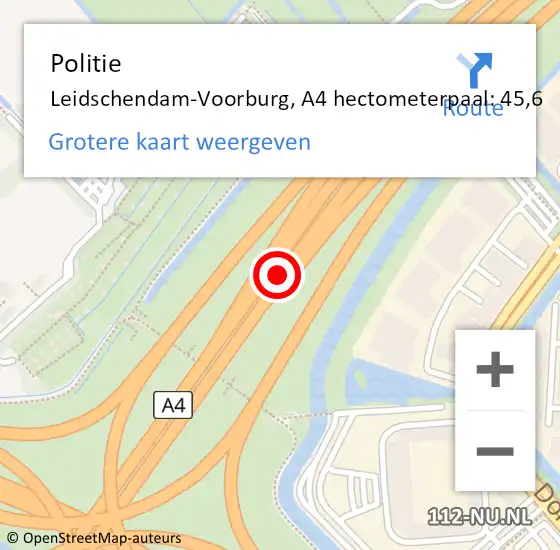 Locatie op kaart van de 112 melding: Politie Leidschendam-Voorburg, A4 hectometerpaal: 45,6 op 25 juni 2023 01:17