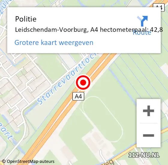 Locatie op kaart van de 112 melding: Politie Leidschendam-Voorburg, A4 hectometerpaal: 42,8 op 25 juni 2023 01:30