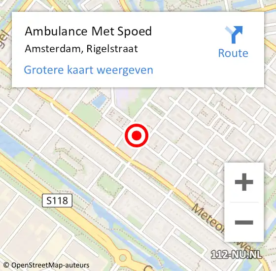 Locatie op kaart van de 112 melding: Ambulance Met Spoed Naar Amsterdam, Rigelstraat op 25 juni 2023 01:53