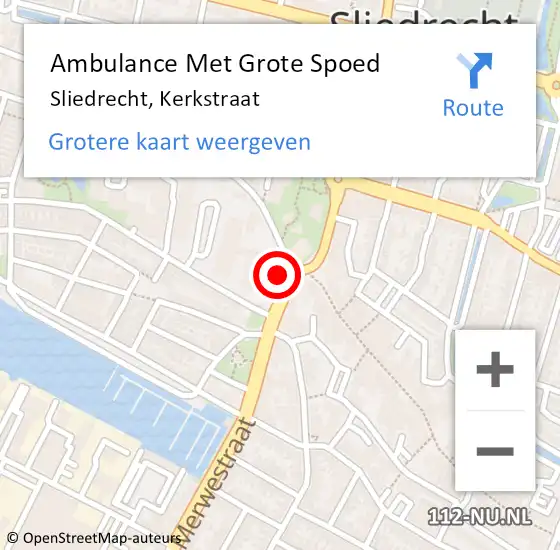 Locatie op kaart van de 112 melding: Ambulance Met Grote Spoed Naar Sliedrecht, Kerkstraat op 25 juni 2023 02:03