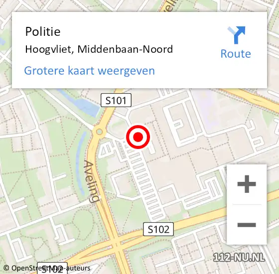 Locatie op kaart van de 112 melding: Politie Hoogvliet, Middenbaan-Noord op 25 juni 2023 03:35