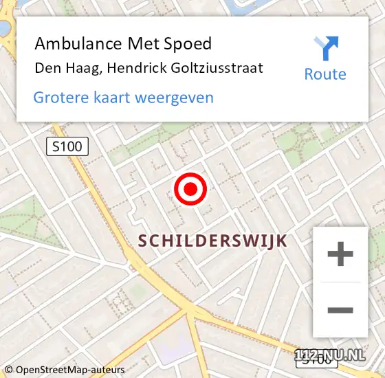 Locatie op kaart van de 112 melding: Ambulance Met Spoed Naar Den Haag, Hendrick Goltziusstraat op 25 juni 2023 04:56