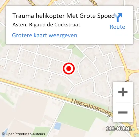 Locatie op kaart van de 112 melding: Trauma helikopter Met Grote Spoed Naar Asten, Rigaud de Cockstraat op 25 juni 2023 05:51