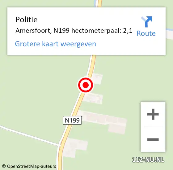 Locatie op kaart van de 112 melding: Politie Amersfoort, N199 hectometerpaal: 2,1 op 25 juni 2023 06:52