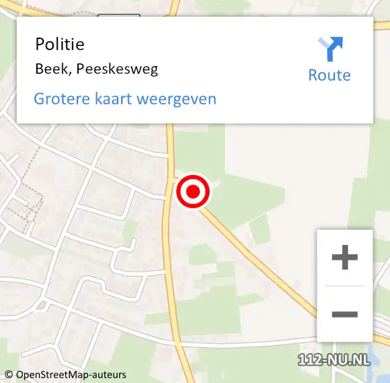 Locatie op kaart van de 112 melding: Politie Beek, Peeskesweg op 25 juni 2023 06:52