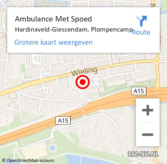 Locatie op kaart van de 112 melding: Ambulance Met Spoed Naar Hardinxveld-Giessendam, Plompencamp op 25 juni 2023 07:12