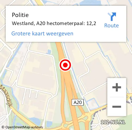 Locatie op kaart van de 112 melding: Politie Westland, A20 hectometerpaal: 12,2 op 25 juni 2023 09:46