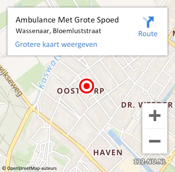 Locatie op kaart van de 112 melding: Ambulance Met Grote Spoed Naar Wassenaar, Bloemluststraat op 25 juni 2023 10:08