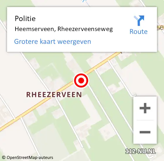 Locatie op kaart van de 112 melding: Politie Heemserveen, Rheezerveenseweg op 25 juni 2023 10:49