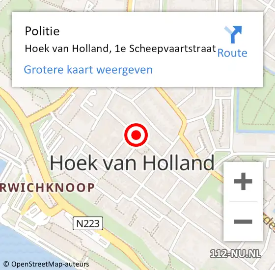 Locatie op kaart van de 112 melding: Politie Hoek van Holland, 1e Scheepvaartstraat op 25 juni 2023 10:52