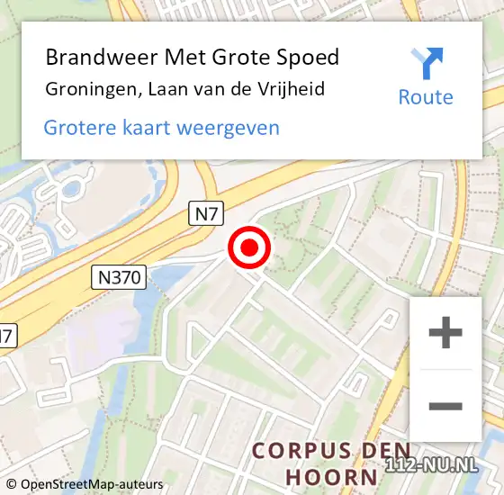 Locatie op kaart van de 112 melding: Brandweer Met Grote Spoed Naar Groningen, Laan van de Vrijheid op 25 juni 2023 11:34