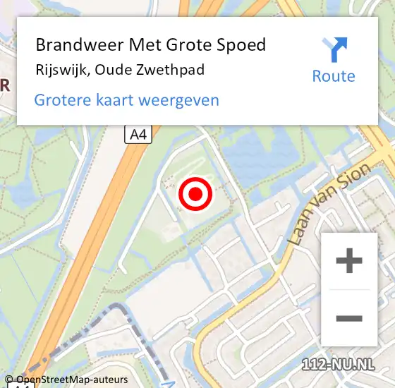 Locatie op kaart van de 112 melding: Brandweer Met Grote Spoed Naar Rijswijk, Oude Zwethpad op 25 juni 2023 11:57