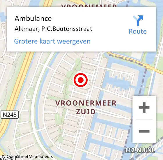 Locatie op kaart van de 112 melding: Ambulance Alkmaar, P.C.Boutensstraat op 25 juni 2023 12:03