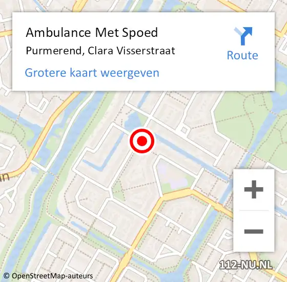 Locatie op kaart van de 112 melding: Ambulance Met Spoed Naar Purmerend, Clara Visserstraat op 25 juni 2023 12:05