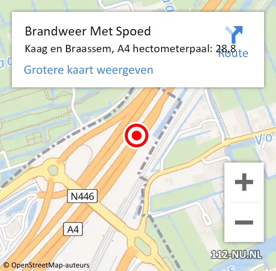 Locatie op kaart van de 112 melding: Brandweer Met Spoed Naar Kaag en Braassem, A4 hectometerpaal: 28,8 op 25 juni 2023 12:25