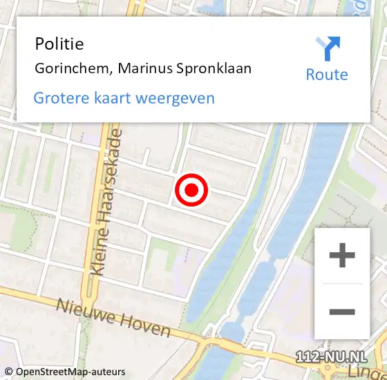 Locatie op kaart van de 112 melding: Politie Gorinchem, Marinus Spronklaan op 25 juni 2023 12:42