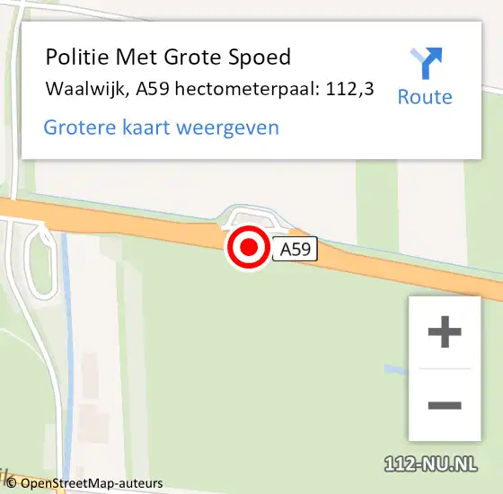 Locatie op kaart van de 112 melding: Politie Met Grote Spoed Naar Waalwijk, A59 hectometerpaal: 112,3 op 25 juni 2023 13:02