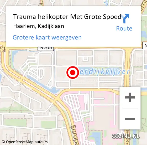 Locatie op kaart van de 112 melding: Trauma helikopter Met Grote Spoed Naar Haarlem, Kadijklaan op 25 juni 2023 13:10