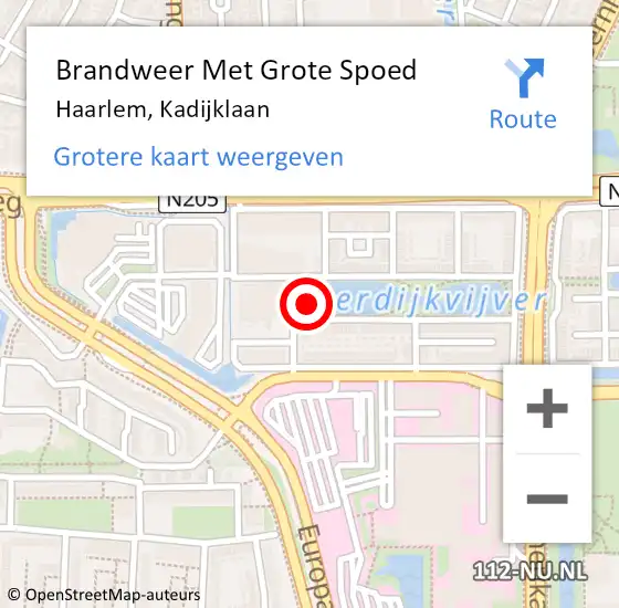 Locatie op kaart van de 112 melding: Brandweer Met Grote Spoed Naar Haarlem, Kadijklaan op 25 juni 2023 13:15