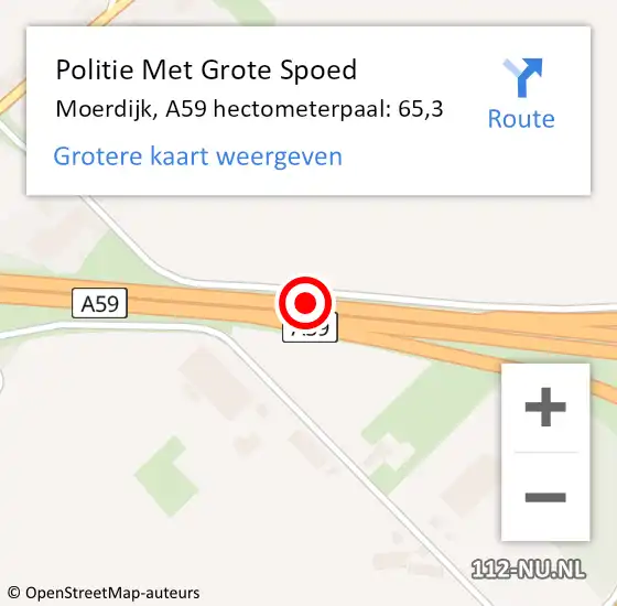 Locatie op kaart van de 112 melding: Politie Met Grote Spoed Naar Moerdijk, A59 hectometerpaal: 65,3 op 25 juni 2023 13:23