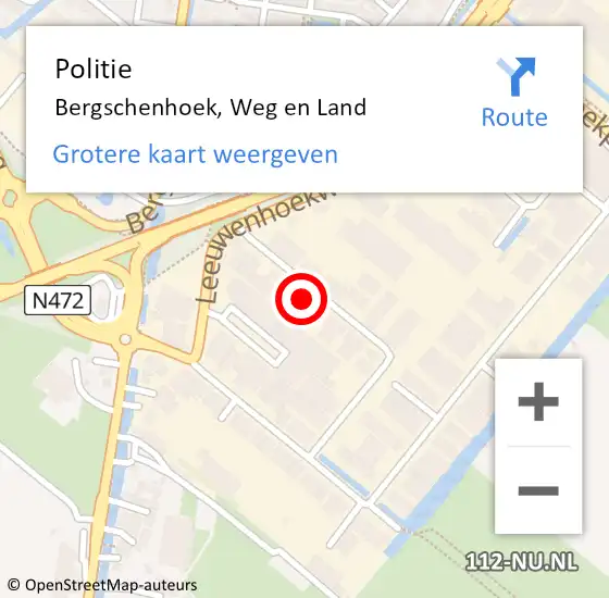 Locatie op kaart van de 112 melding: Politie Bergschenhoek, Weg en Land op 25 juni 2023 13:33
