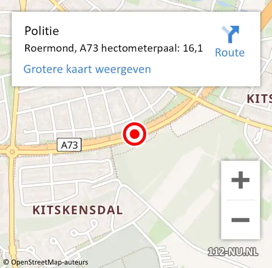 Locatie op kaart van de 112 melding: Politie Roermond, A73 hectometerpaal: 16,1 op 25 juni 2023 13:39